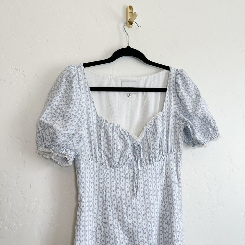 Reformation | Cherise 100% Linen Floral Puff Sleeve Midi Dress‎ in Cindy Blue - Picture 7 of 9